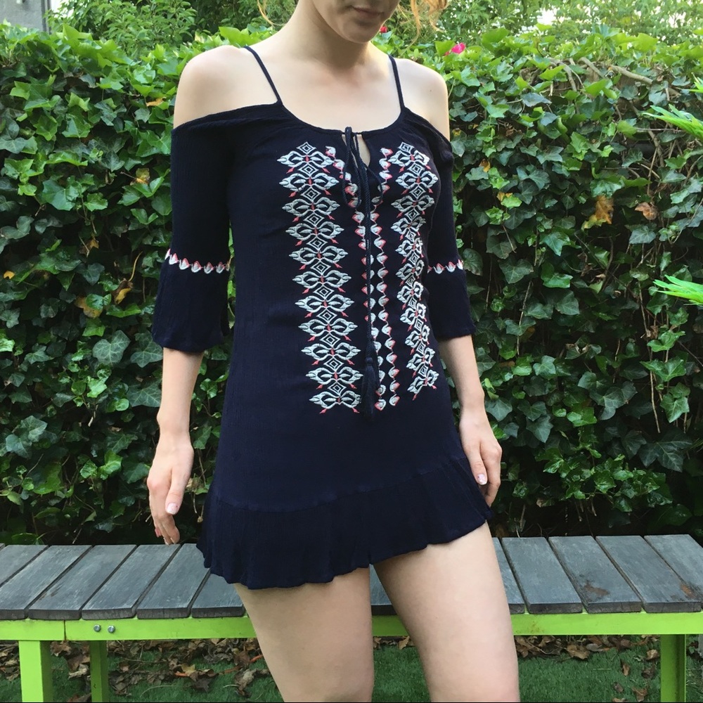 Embroidered Boho Open-Shoulder Dress